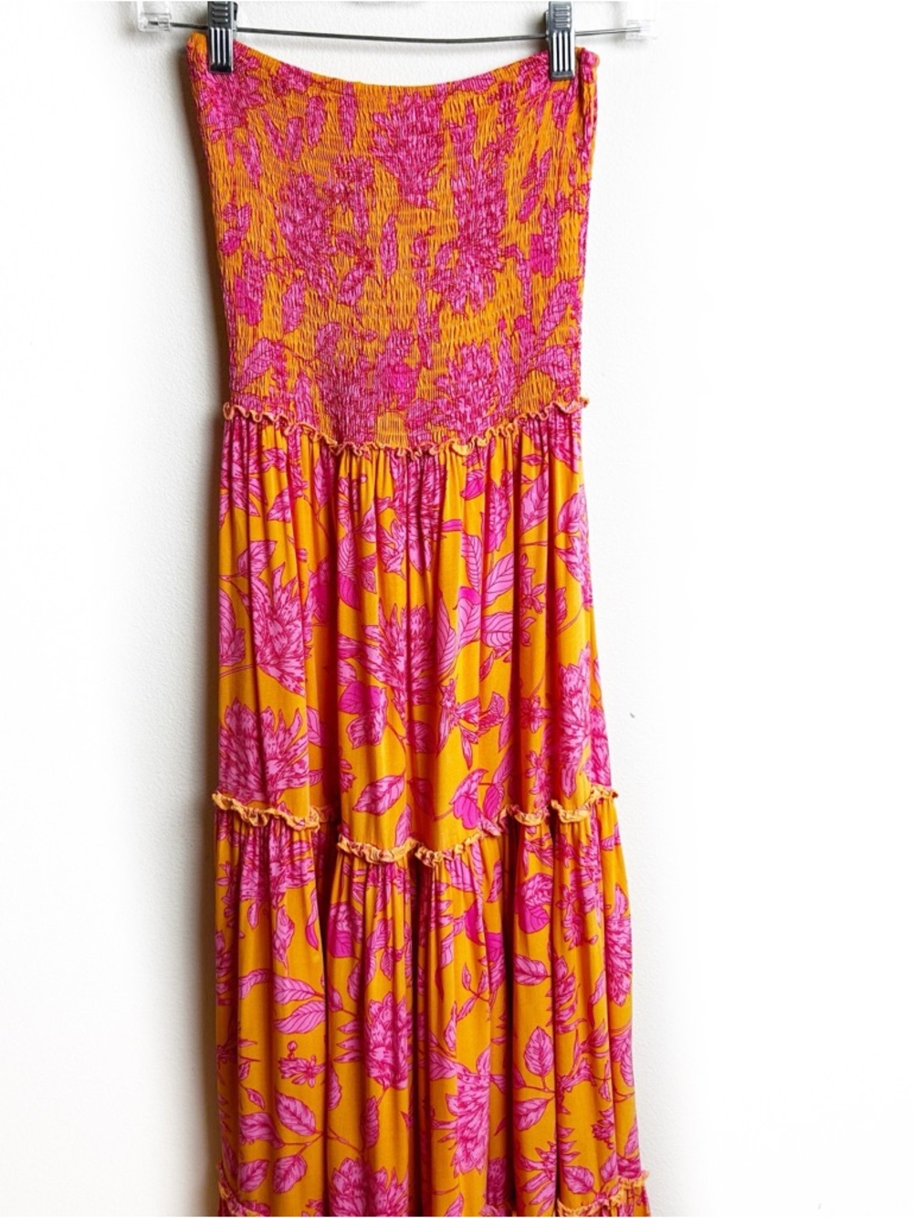 Yellow & Pink Floral Strapless Maxi Dress